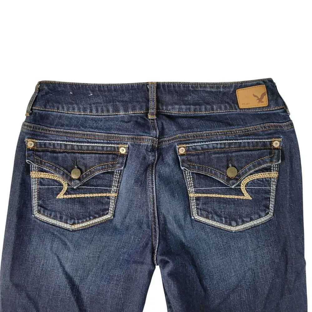 American Eagle Artist Flare Jeans Womens 8 Dark Wash Embroidered Stretch Denim - Picture 5 of 12